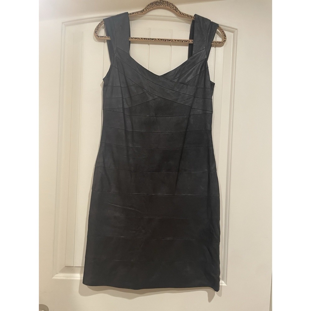 Vakko Black Lamb Leather Dress Womens Size 8 Bodycon LBD Vintage - Picture 1 of 10